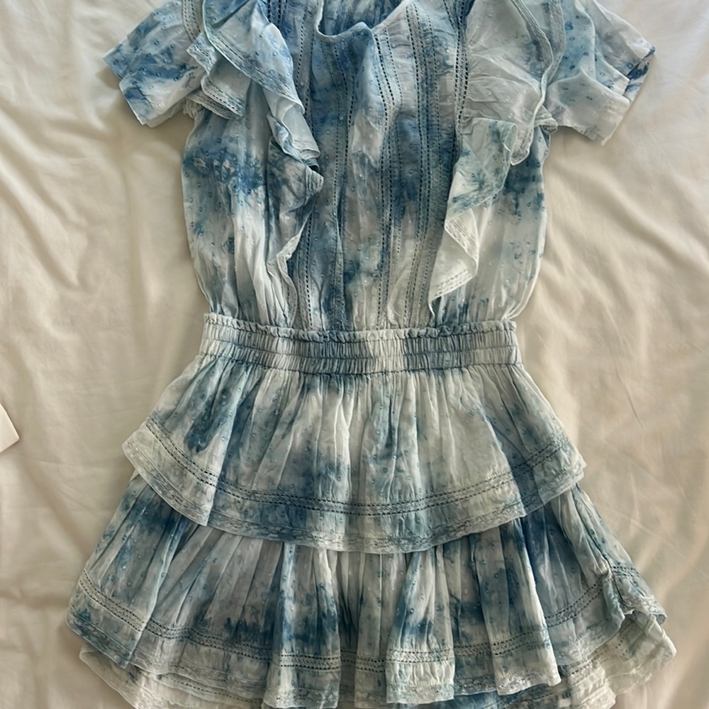 LoveShackFancy blue and white tie die mini dress size small